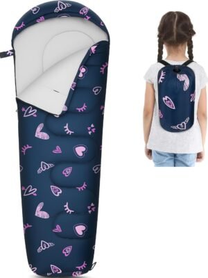 Kids Sleeping Bag for Girls Boys 3 Season Warm & Cool Weather Youth Camping Sleeping Bags with Backpacking Bag Waterproof for Traveling Hiking Indoor Outdoor Camping Essentials