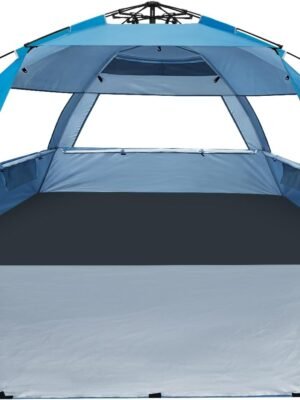 Deluxe Pop Up Beach Tent Sun Shade Shelter for 3-4/5-6 Person, UV Protection, Extendable Floor with 3 Ventilating Windows Plus Carrying Bag, Stakes, and Guy Lines