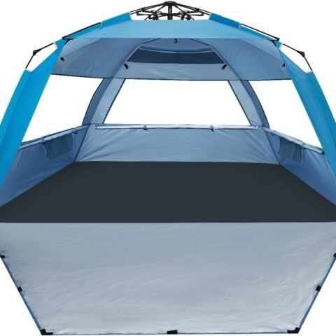 Deluxe Pop Up Beach Tent Sun Shade Shelter for 3-4/5-6 Person, UV Protection, Extendable Floor with 3 Ventilating Windows Plus Carrying Bag, Stakes, and Guy Lines