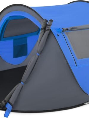 Pop Up Tent 2 Person for Camping Waterproof Outdoor Easy Set Up Automatic Family Travel Tent, 2 Doors and Side Windows Instant Easy Popup Beach Tent with Carry Bag, Yellow