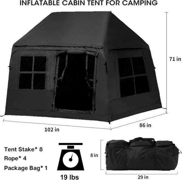 3-4 Person Inflatable Camping Tent Blow Up Tent with Hand Pump Easy Setup Waterproof Inflatable Tent Cabin