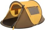 Pop Up Tent 2 Person for Camping Waterproof Outdoor Easy Set Up Automatic Family Travel Tent, 2 Doors and Side Windows Instant Easy Popup Beach Tent with Carry Bag, Yellow