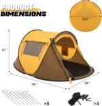 Pop Up Tent 2 Person for Camping Waterproof Outdoor Easy Set Up Automatic Family Travel Tent, 2 Doors and Side Windows Instant Easy Popup Beach Tent with Carry Bag, Yellow