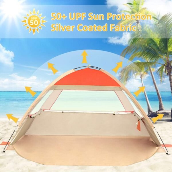 Beach Tent Sun Shelter for 3/4-5/6-7/8-10 Person with UPF 50＋ UV Protection, Lightweight & Easy Setup Beach Shade Canopy, Portable Beach Shade Tent Beach Cabana