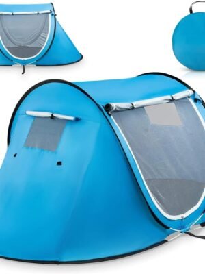 Pop Up Tent - Portable Tent for Camping 2 Person Pop Up with Double Doors - Water-Resistant and UV Protection - Foldable Cabana with Zipper and Carrying Bag - Sky Blue, 88.6"x47.2"x37.4"