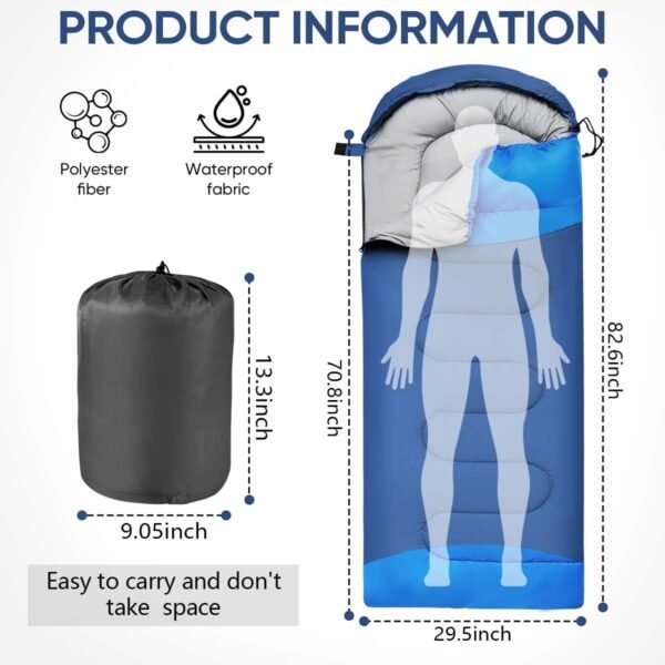 Sleeping Bags Portable Waterproof Camping Sleeping Bag for Adults Kids 4 Seasons Cold Weather or Warm Backpacking Hiking Travel Indoor Outdoor Use