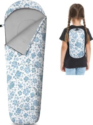 Kids Sleeping Bag for Girls Boys 3 Season Warm & Cool Weather Youth Camping Sleeping Bags with Backpacking Bag Waterproof for Traveling Hiking Indoor Outdoor Camping Essentials
