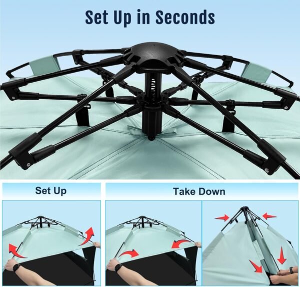 Deluxe Pop Up Beach Tent Sun Shade Shelter for 3-4/5-6 Person, UV Protection, Extendable Floor with 3 Ventilating Windows Plus Carrying Bag, Stakes, and Guy Lines