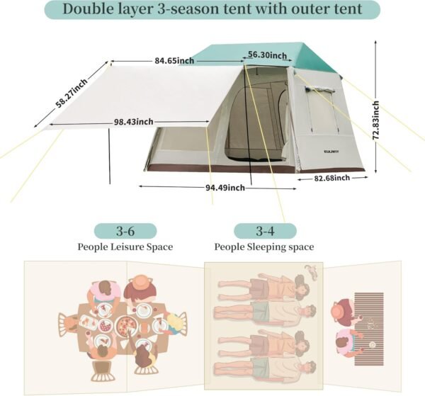 Tent for Camping, 3-6 Person Family Tents with Spacious Interior, Waterproof Tent with Carry Bag for Family Camping Traveling Hiking Picnic