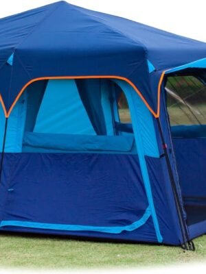 Extra Large Tent 6-10-12-14 Person(A),Family Cabin Tents,2 Rooms,3 Doors and 3 Windows with Mesh,Straight Wall,Waterproof,Double Layer,Big Tent for Outdoor,Picnic,Camping,Family Gathering