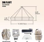 Spacious 4 Person Yurt Tent with Stove Jack, 4-Season Glamping Bell Tent, Waterproof 210D Oxford Cloth, for Family Camping & Outdoor Parties, 9.8x9.8x6.6 FT