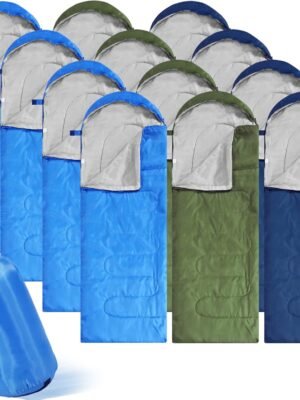 12 Pcs Camping Sleeping Bag Bulk for Adults Homeless 4 Seasons Cold Warm Weather Sleeping Bags Waterproof Lightweight with Compression Sack for Hiking Travel Outdoor (Multicolor)