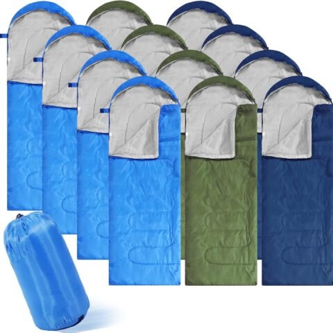 12 Pcs Camping Sleeping Bag Bulk for Adults Homeless 4 Seasons Cold Warm Weather Sleeping Bags Waterproof Lightweight with Compression Sack for Hiking Travel Outdoor (Multicolor)