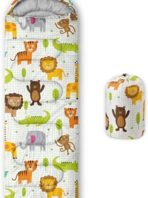 Kids Sleeping Bag for Boys Girls,Rocket Moon Print-Lightweight Warm Portable Outdoor Indoor-Waterproof Cold Weather Resistant Sleeping Bag for Camping Hiking