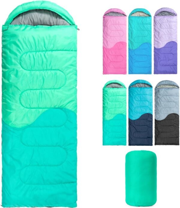 Sleeping Bag - 3 Seasons for Adults Kids Boys Girls Camping Hiking - Warm Cold Weather Lightweight Portable with Compression Bag for Backpacking in Spring, Summer, Fall and Winter