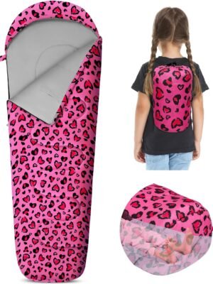 Kids Sleeping Bag for Girls Boys 3 Season Warm & Cool Weather Youth Camping Sleeping Bags with Backpacking Bag Waterproof for Traveling Hiking Indoor Outdoor Camping Essentials