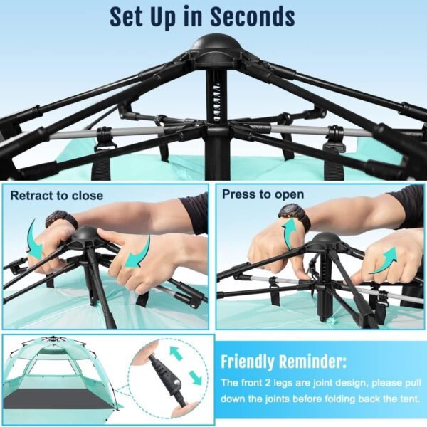 Deluxe Pop Up Beach Tent Sun Shade Shelter for 3-4/5-6 Person, UV Protection, Extendable Floor with 3 Ventilating Windows Plus Carrying Bag, Stakes, and Guy Lines