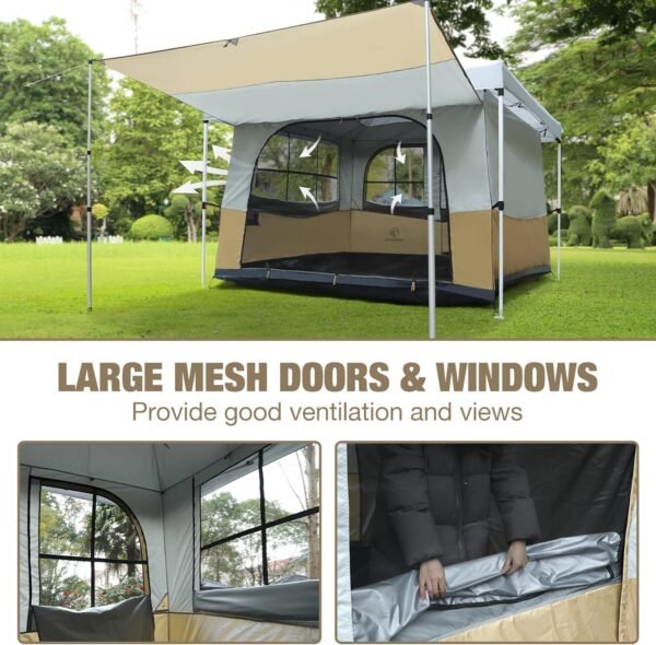 Camping Inner Tent for Pop Up Canopy, Cube Tent Converts 10"x10" Straight Leg Canopy into Camping Tents, Fully Vented Roof, Fit 4-6 Person Khaki (Frame/Shelter NOT Included)