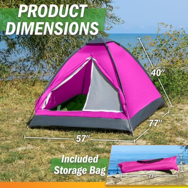 2 Person Camping Tent with Rain Fly and Carrying Bag - Lightweight Outdoor Tent for Backpacking, Hiking, or Beach Use by  (Pink)